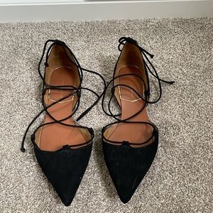 Zara Black Lace up Pointed Toe Flats